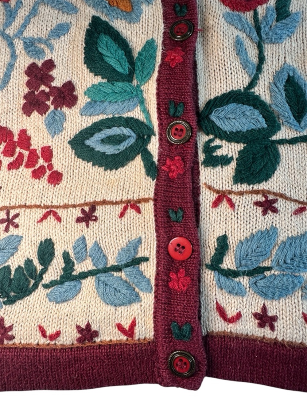 Vintage 90s The Eagle’s Eye Hand Knit Floral Embroidered Sweater Vest - Picture 3 of 10